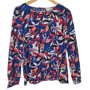 J Crew Women Colorful Butterfly Peace Print Boat Neck Blouse Size Small